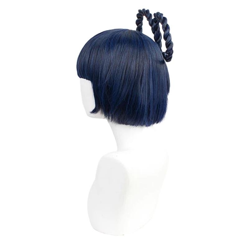 Game Genshin Impact XiangLing Short Dark Blue Braided Cosplay Wigs - lemailwigs