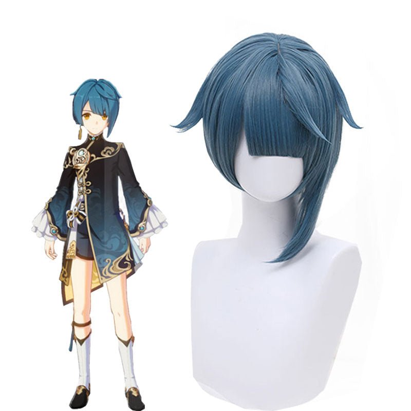 Game Genshin Impact Xingqiu Short Blue Bangs Cosplay Wigs - lemailwigs
