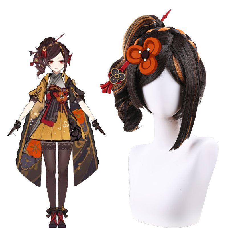 Genshin Impact Chiori Black Mixed Orange Cosplay Wig - lemailwigs