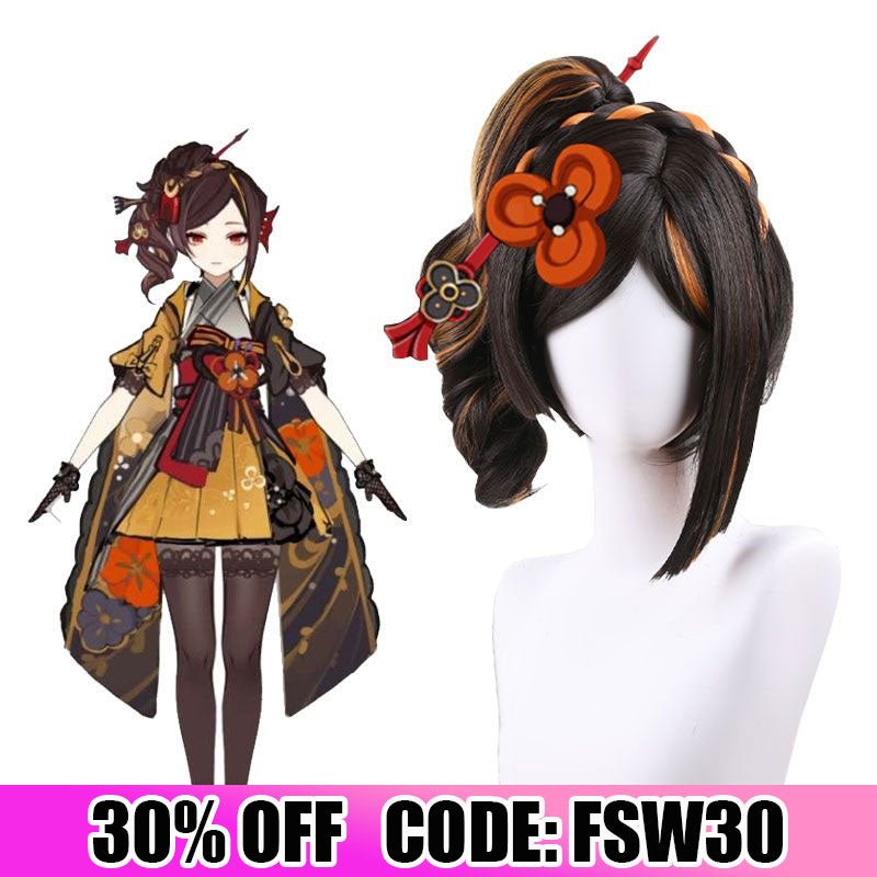 Genshin Impact Chiori Black Mixed Orange Cosplay Wig - lemailwigs