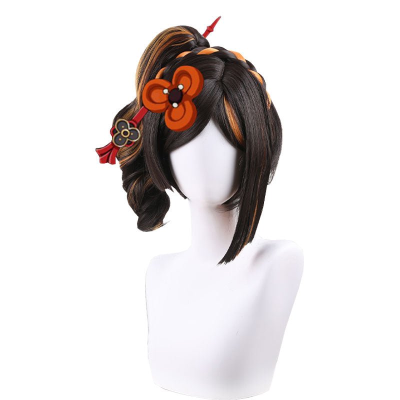 Genshin Impact Chiori Black Mixed Orange Cosplay Wig - lemailwigs