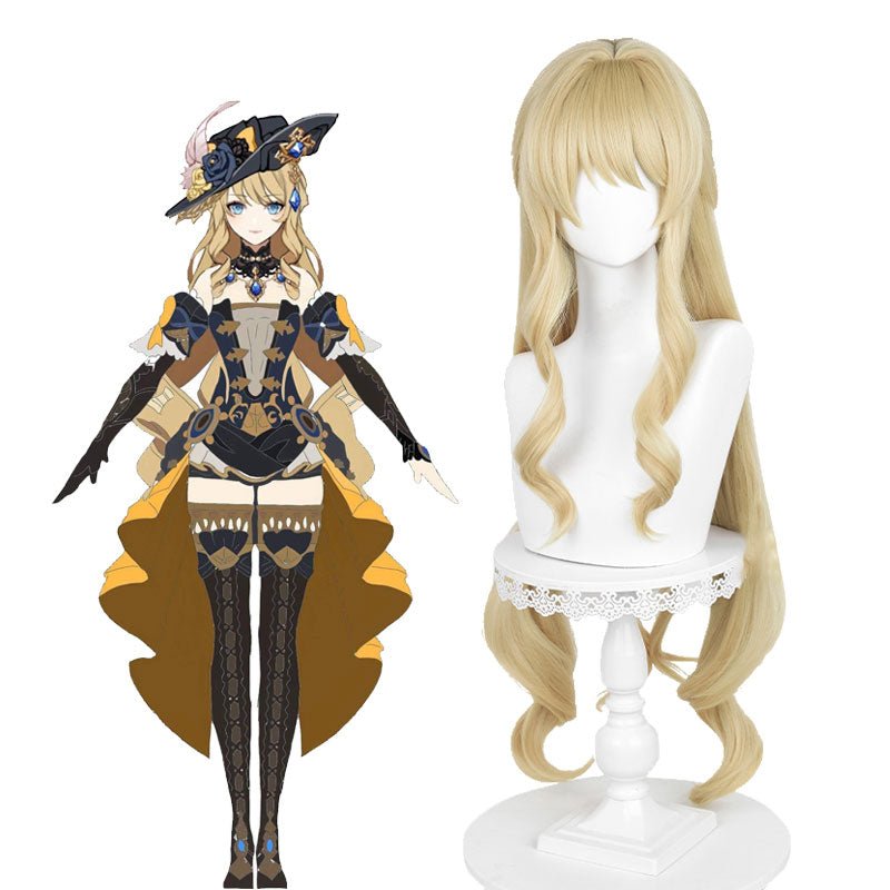 Genshin Impact Fontaine Navia Long Curly Blonde Halloween Cosplay Wig - lemailwigs