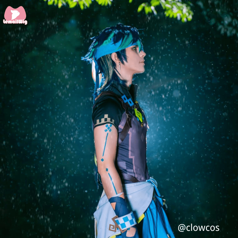 Genshin Impact Kinich Blue Black Short Cosplay Wig - lemailwigs