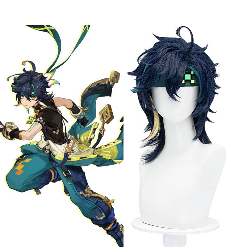 Genshin Impact Kinich Blue Black Short Cosplay Wig - lemailwigs