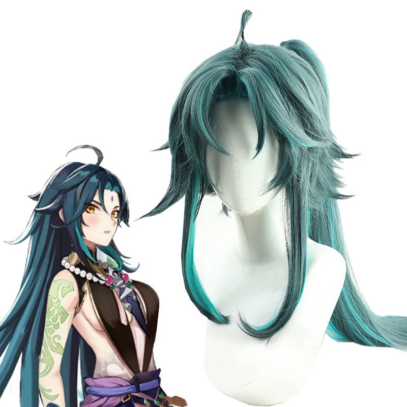 Genshin Impact Mountain Demon Xiao Long Mixed Blue Cosplay Wigs - lemailwigs