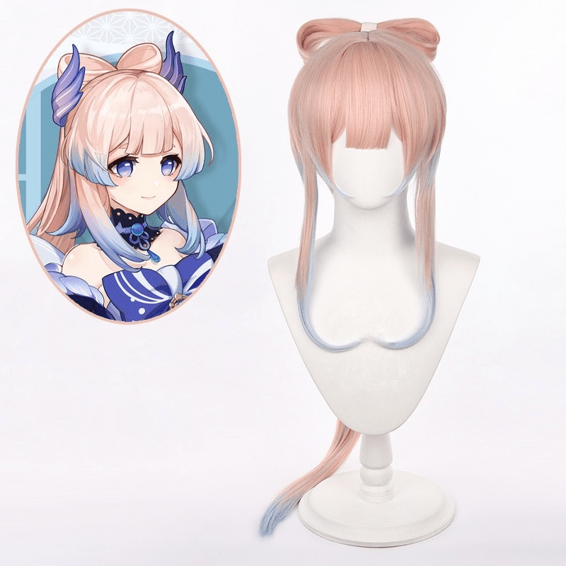 Genshin Impact Sannomiya Kokomi Pink Gradient Blue Long Straight Bow Women Cosplay Wigs - lemailwigs