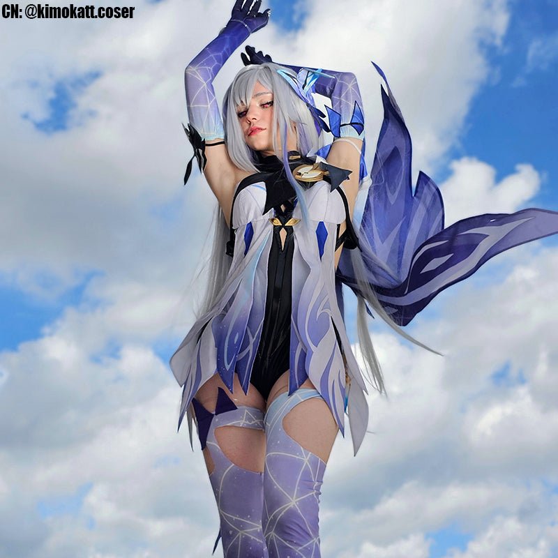 Genshin Impact Skirk Grey Mixed Blue Cosplay Wig - lemailwigs