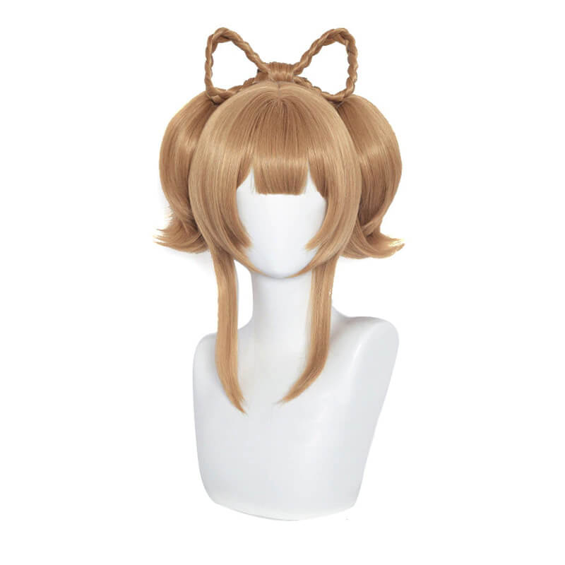 Genshin Impact Yaoyao Short Light Brown Ponytail Cosplay Wigs With Braid Bows - lemailwigs