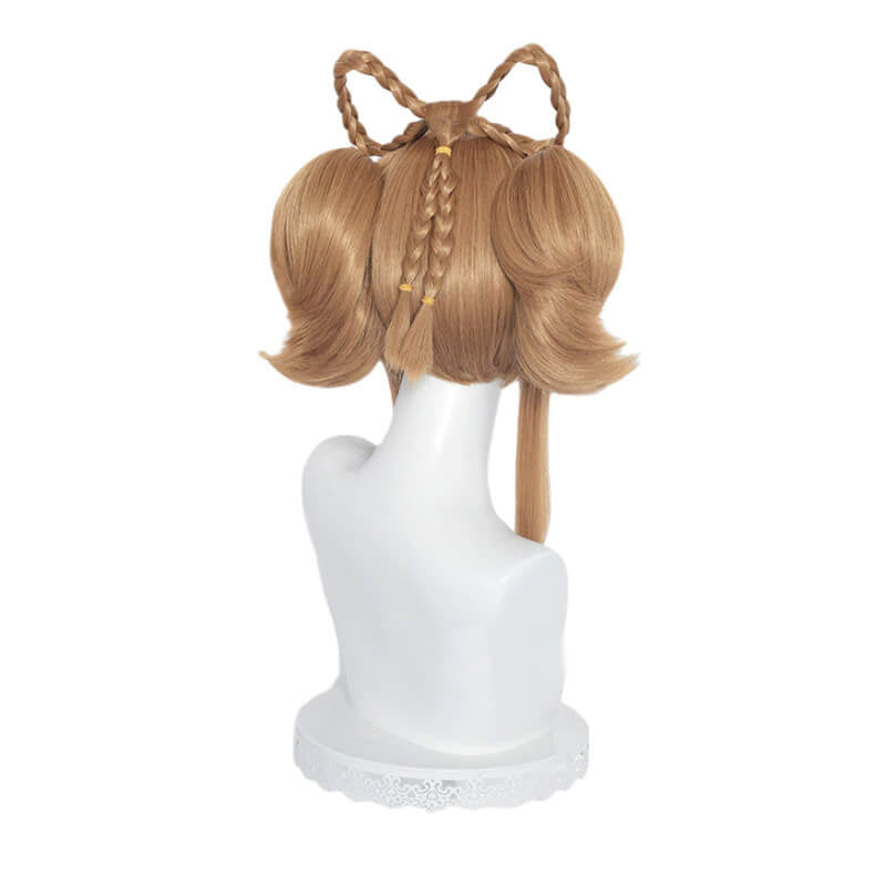 Genshin Impact Yaoyao Short Light Brown Ponytail Cosplay Wigs With Braid Bows - lemailwigs
