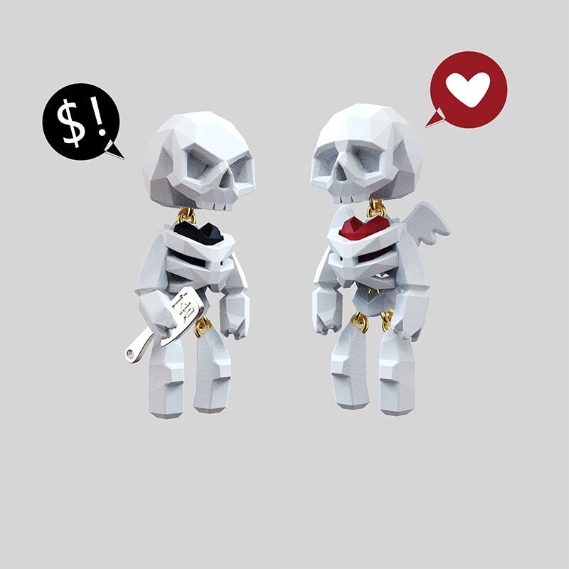 Halloween Heart Small Skull Ear Clip Earrings - lemailwigs