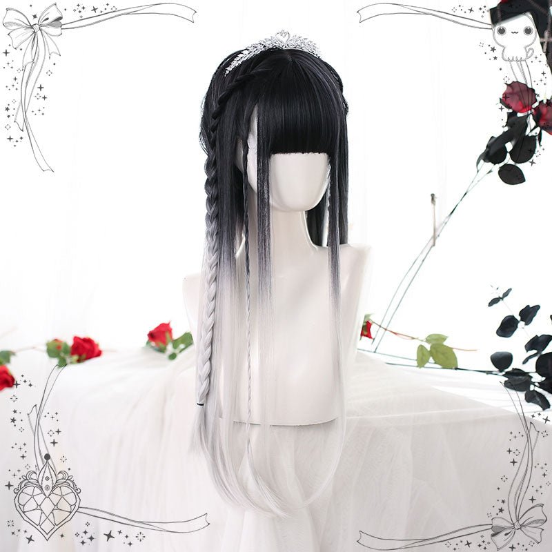 Harajuku Black Gradient Silver Straight Lolita Wig - lemailwigs