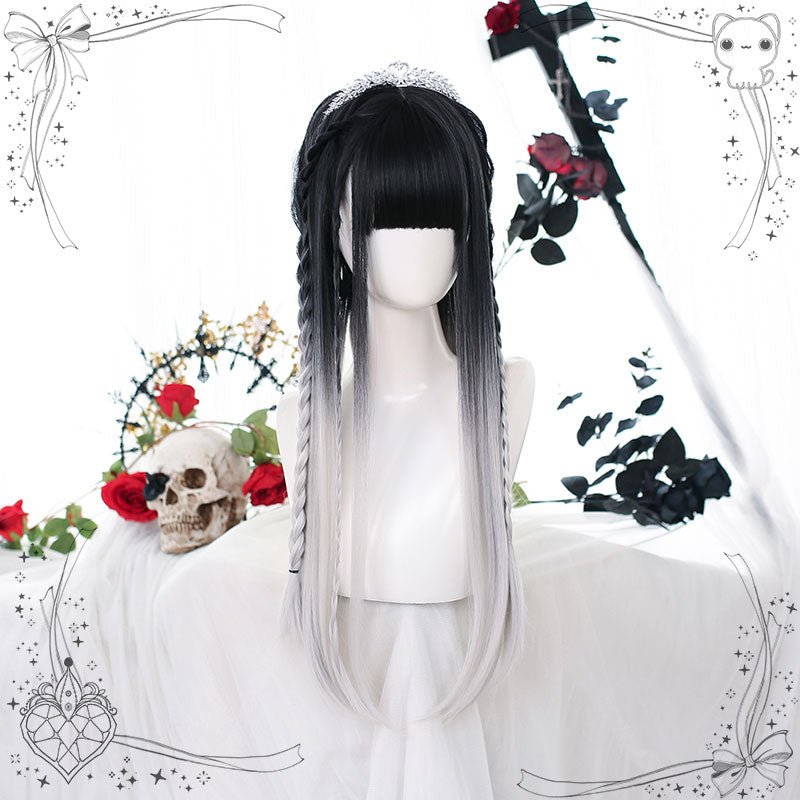 Harajuku Black Gradient Silver Straight Lolita Wig - lemailwigs
