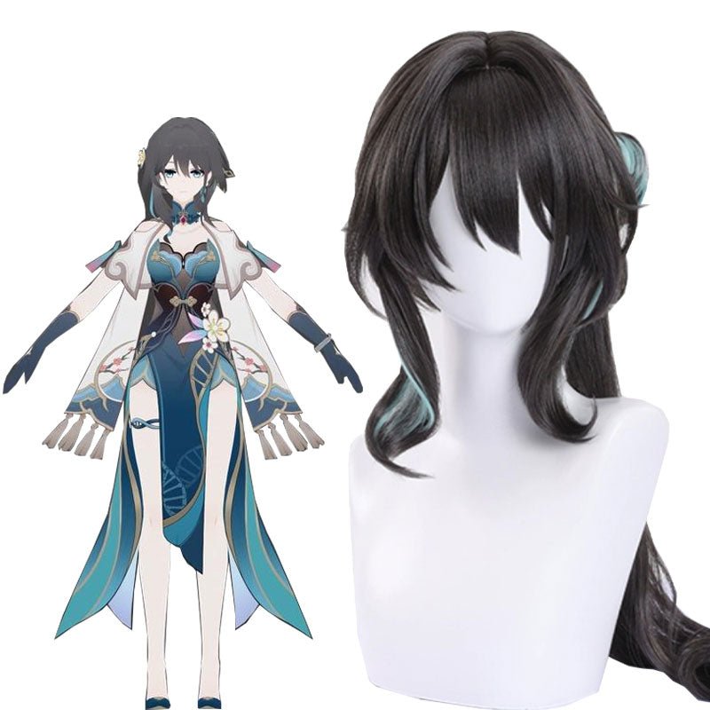 Honkai: Star Rail Ruan Mei Black Mixed Light Green Cosplay Wig - lemailwigs