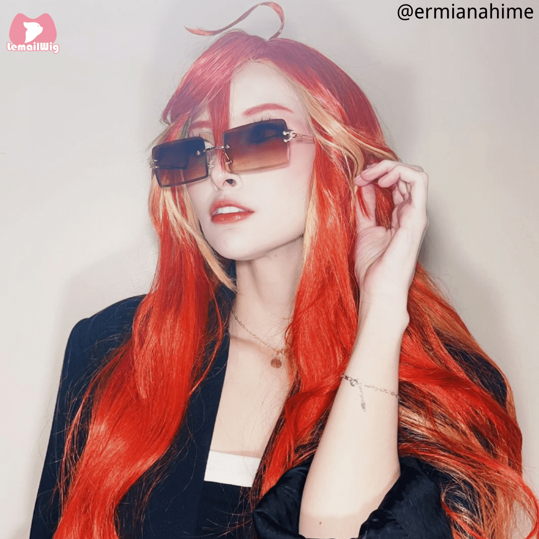 【In stock】Genshin Impact Mavuika Pyro Archon Red Mixed Yellow Long Cosplay Wig - lemailwigs