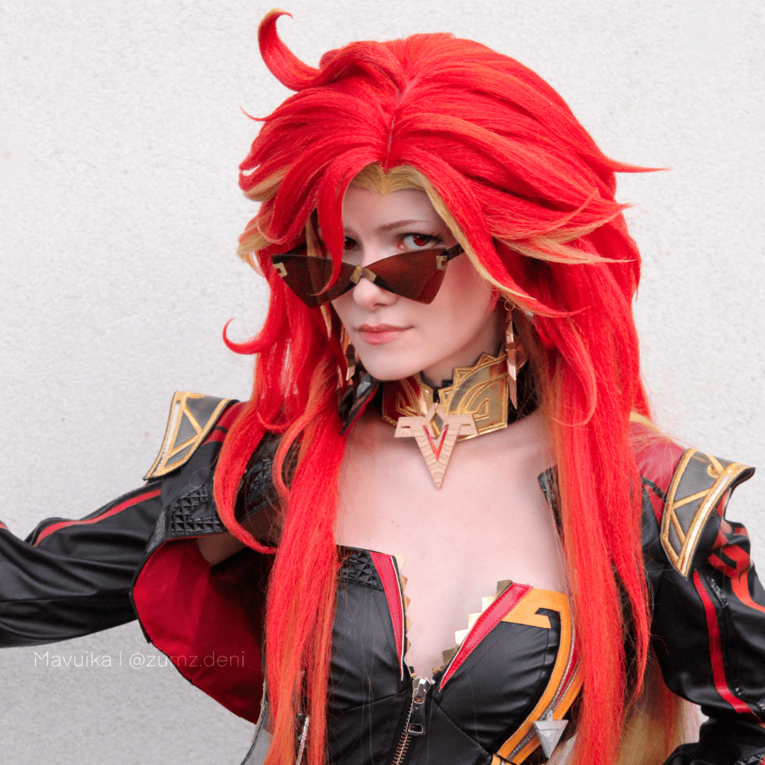 【In stock】Genshin Impact Mavuika Pyro Archon Red Mixed Yellow Long Cosplay Wig - lemailwigs