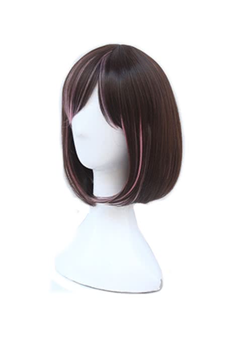 Kizuna AI AI Channel Youtuber Short Straight Brown Mixed Pink Cosplay Wigs - lemailwigs