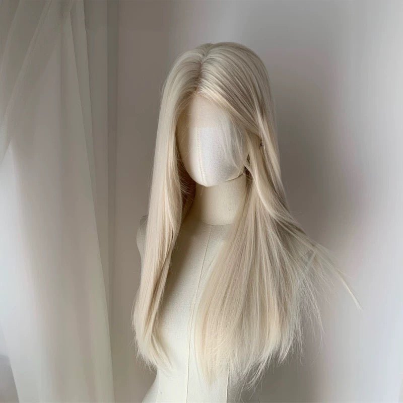 L - email Wig Blonde Platinum Lace Front 65cm Long Straight Wig - lemailwigs