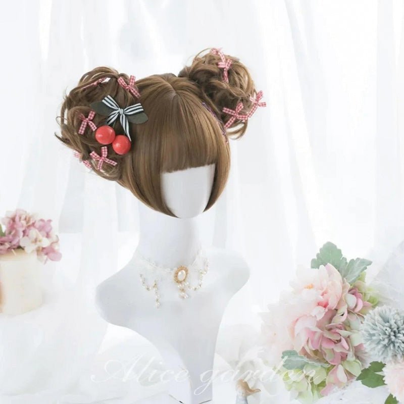 L - email Wig Brown Double Ponytail Curly Lolita Wig - lemailwigs