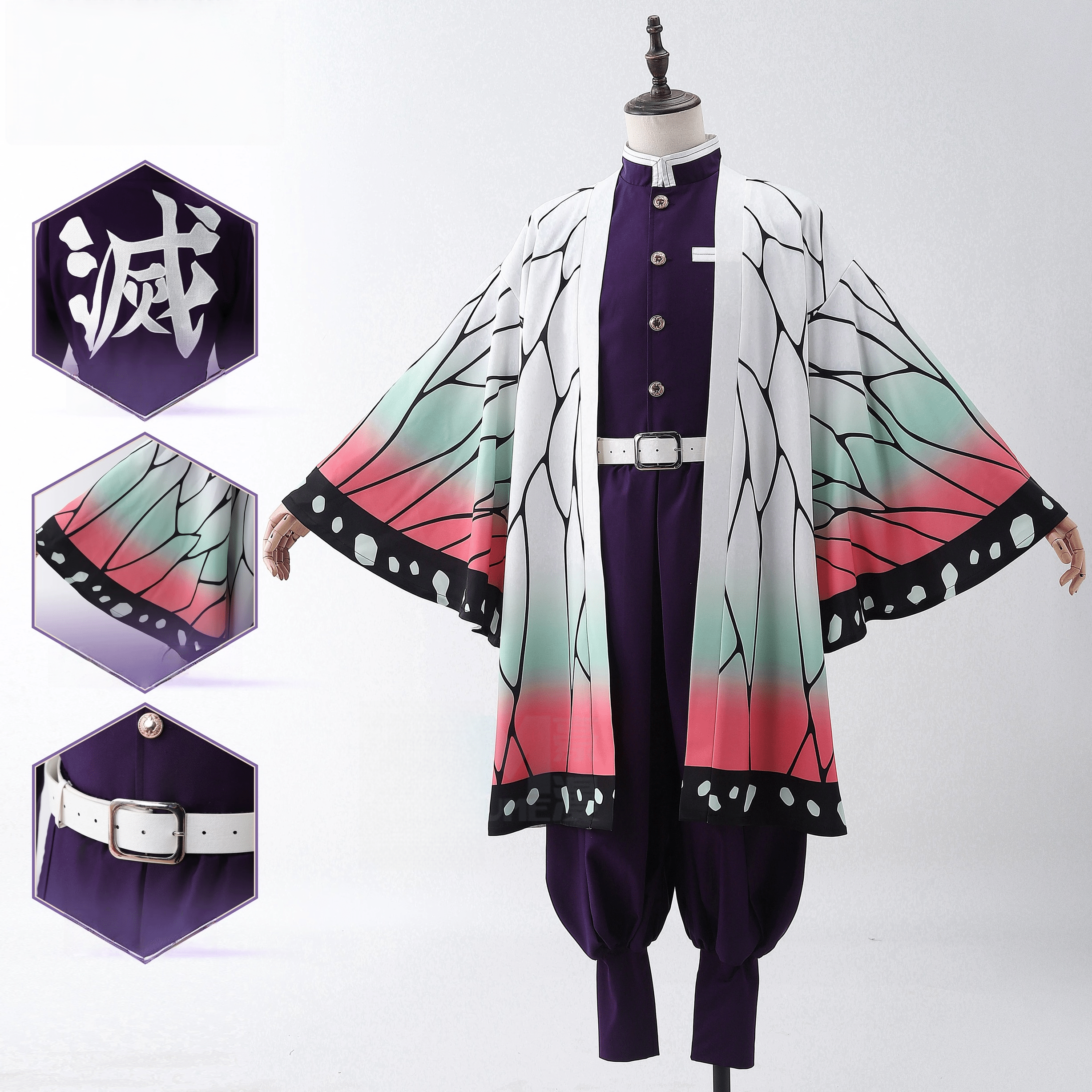 L - email Wig Demon Slayer Kocho Shinobu Uniform Halloween Cosplay Costume And Wig Full Set - lemailwigs