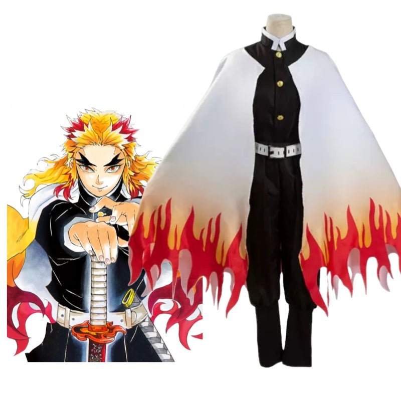 L - email Wig Demon Slayer Kyojuro Rengoku Kid's Halloween Cosplay Costume - lemailwigs
