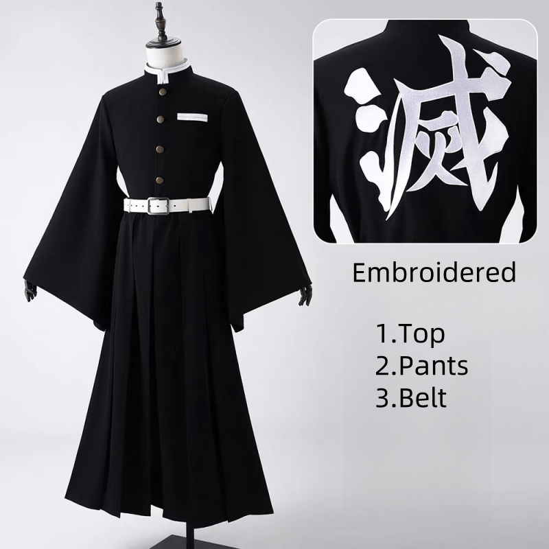 L - email Wig Demon Slayer Muichiro Tokito Uniform Halloween Cosplay Costume And Wig Full Set - lemailwigs