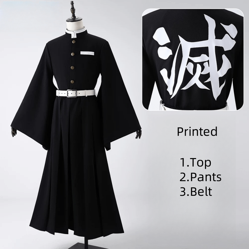 L - email Wig Demon Slayer Muichiro Tokito Uniform Halloween Cosplay Costume And Wig Full Set - lemailwigs