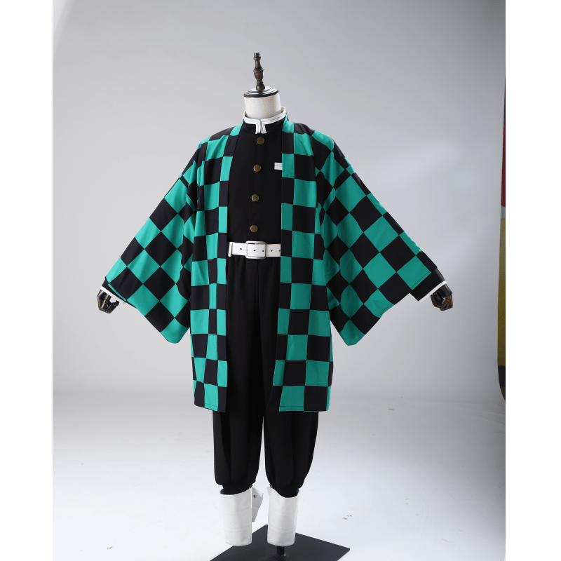 L - email Wig Demon Slayer Tanjirou Kamado Uniform Halloween Cosplay Costume And Wig Full Set - lemailwigs