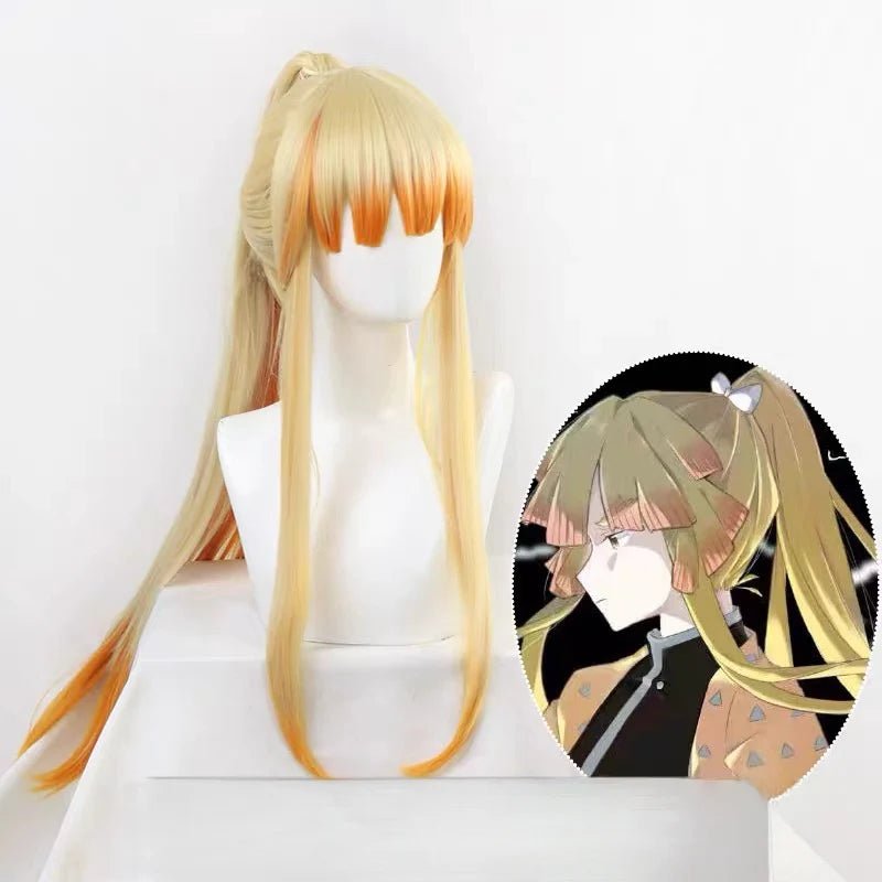 L - email Wig Demon Slayer Zenitsu Agatsuma Uniform Halloween Cosplay Costume And Wig Full Set - lemailwigs