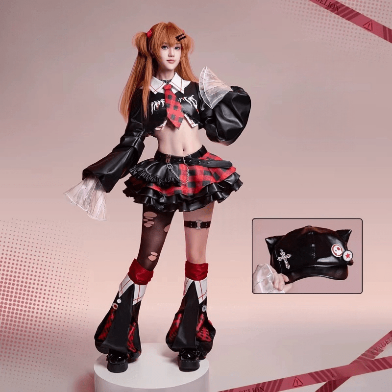L - email Wig EVA Asuka Langley Rock Band Cosplay Costume And Wig Full Set - lemailwigs