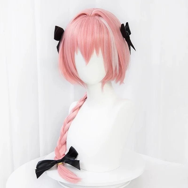 L - email Wig FGO Astolfo Cosplay 80cm Long Pink Braid Wig - lemailwigs