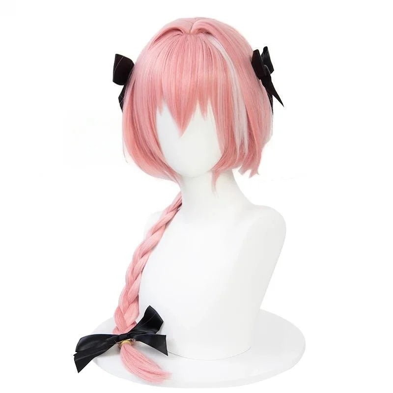 L - email Wig FGO Astolfo Cosplay 80cm Long Pink Braid Wig - lemailwigs