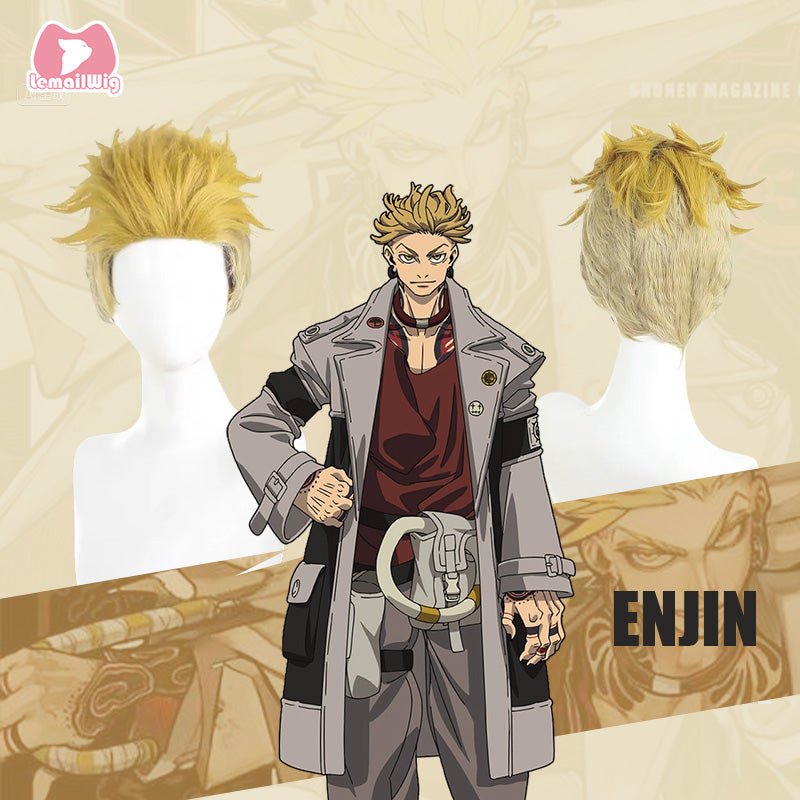 L - email Wig Gachiakuta Enjin 30cm Gold Halloween Cosplay Wig - lemailwigs