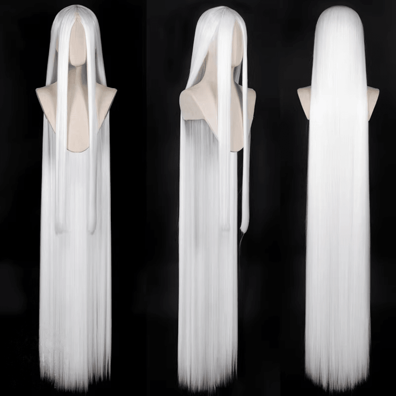L - email Wig General Black White Silver 150cm Long Straight Cosplay Wig - lemailwigs