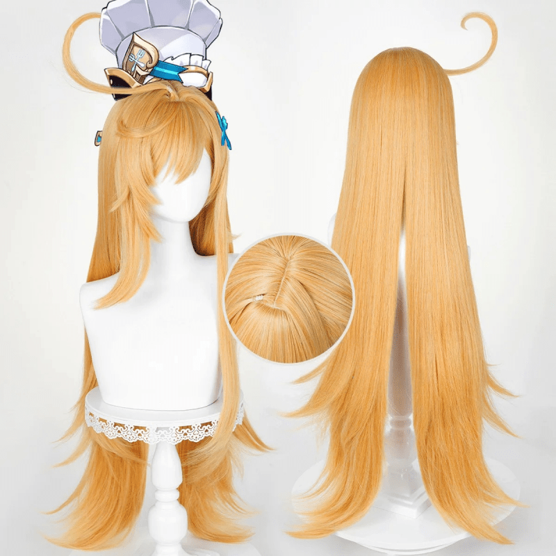 L - email Wig Genshin Impact Escoffier Orange 95cm Straight Halloween Cosplay Wig - lemailwigs