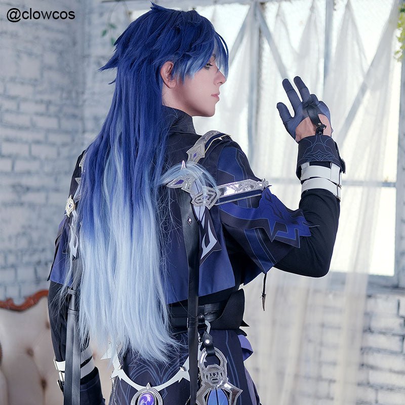L - email Wig Genshin Impact Flins Blue Gradient 85cm Halloween Cosplay Wig - lemailwigs