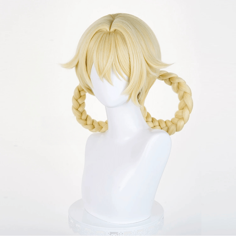 L - email Wig Genshin Impact Jahoda Gold Double Braids Halloween Cosplay Wig - lemailwigs