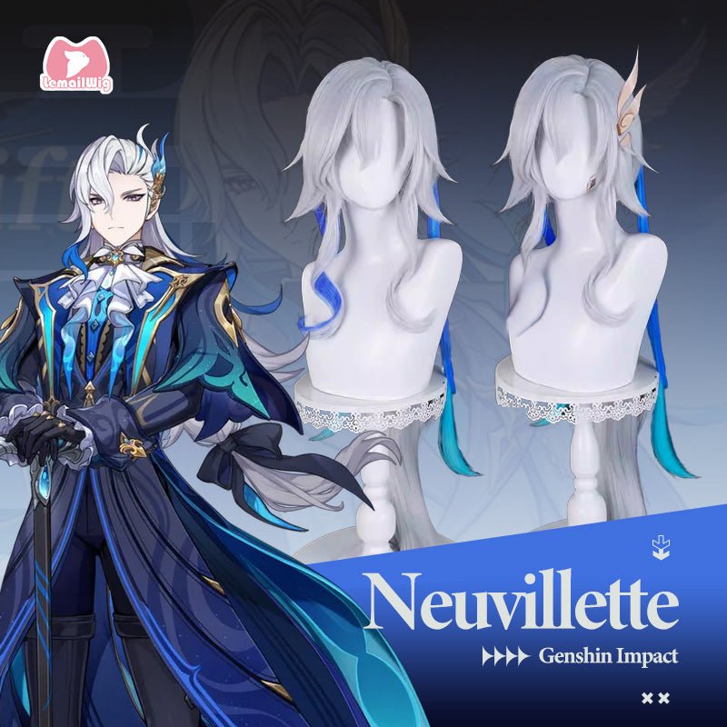L - email Wig Genshin Impact Lantern Rite Neuvillette Color mixing 98cm Cosplay Wig - lemailwigs