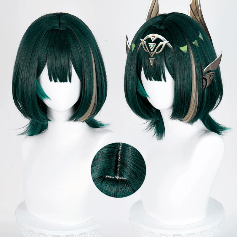L - email Wig Genshin Impact Nefer Dark Green 36cm Halloween Cosplay Wig - lemailwigs