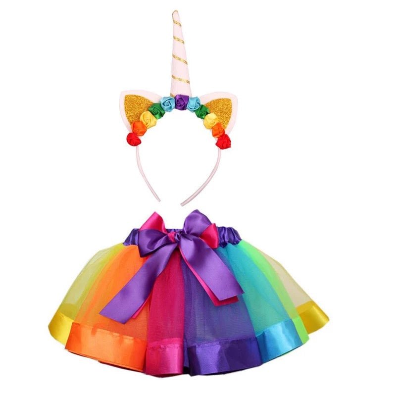 L - email Wig Girls Rainbow Tutu Unicorn Headband Set For Halloween Party Cosplay Costume - lemailwigs