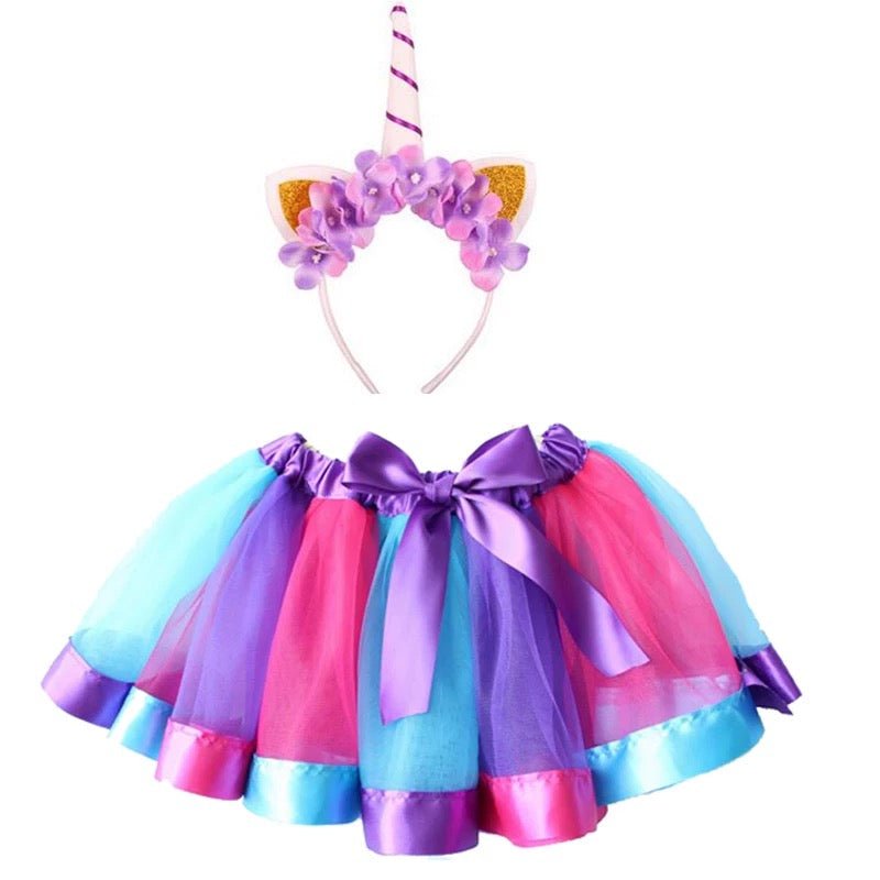 L - email Wig Girls Rainbow Tutu Unicorn Headband Set For Halloween Party Cosplay Costume - lemailwigs