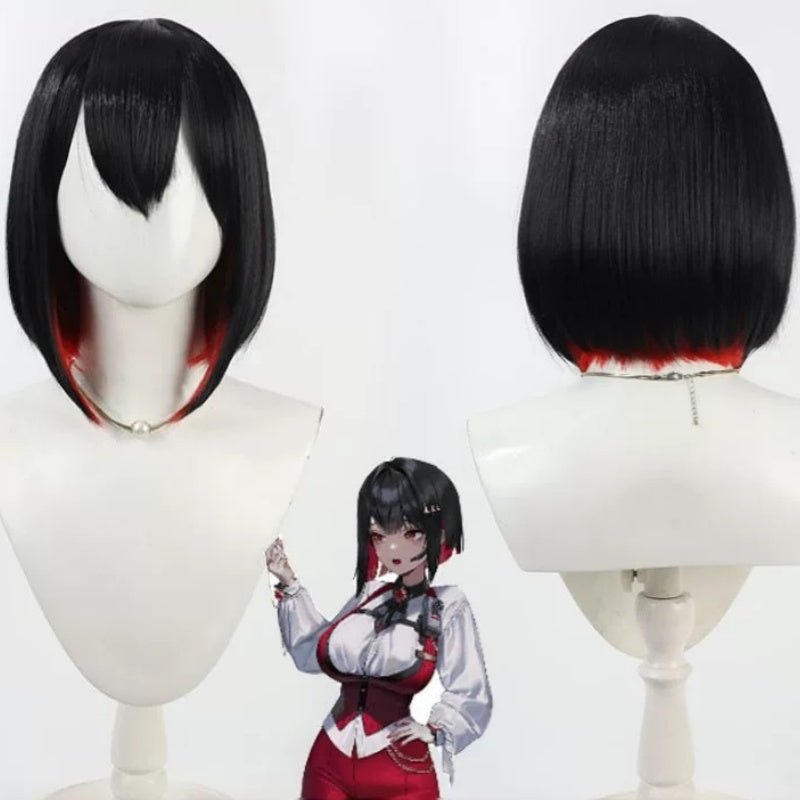 L - email Wig Goddess of Victory: Nikke Rouge Black Red Short Halloween Cosplay Wig - lemailwigs