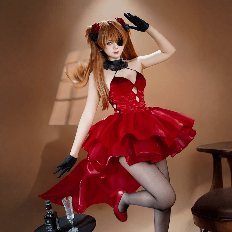 L - email Wig Goddess of Victory: Nikke X EVA Asuka Langley Red Dress Cosplay Costume - lemailwigs