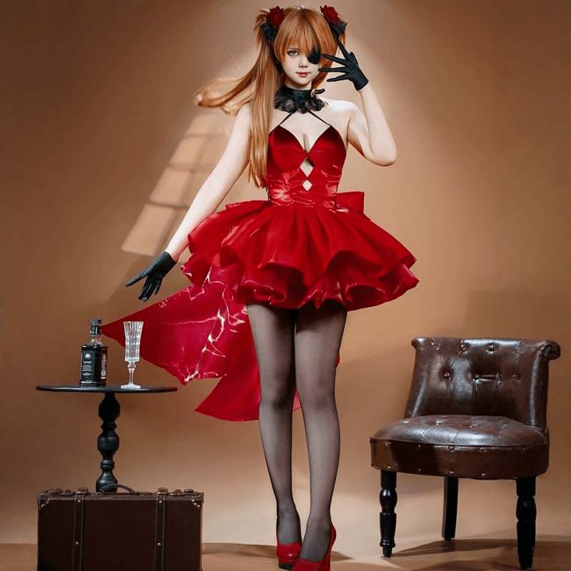 L - email Wig Goddess of Victory: Nikke X EVA Asuka Langley Red Dress Cosplay Costume - lemailwigs