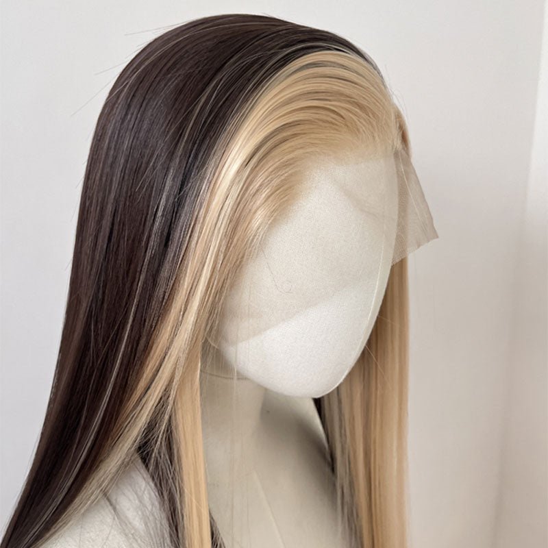 L - email Wig Gold Brown 13×4 Hand Hook 60cm Long Straight Front Lace Wig - lemailwigs