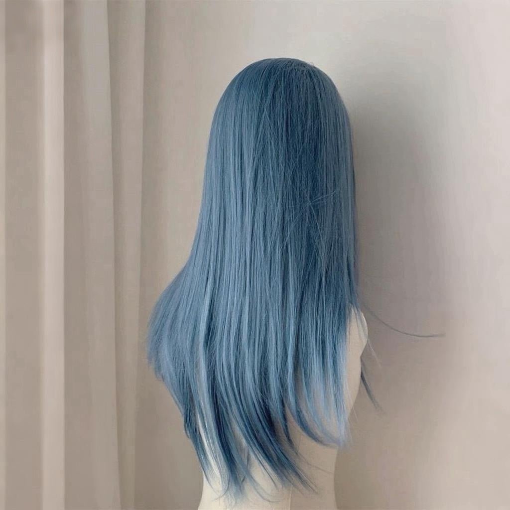 L - email Wig Hand Hook Blue Long Straight 65cm Lace Front Wig - lemailwigs