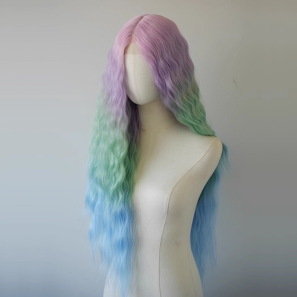 L - email Wig Hand Hook Rainbow Gradient Curly Front Lace Wig - lemailwigs