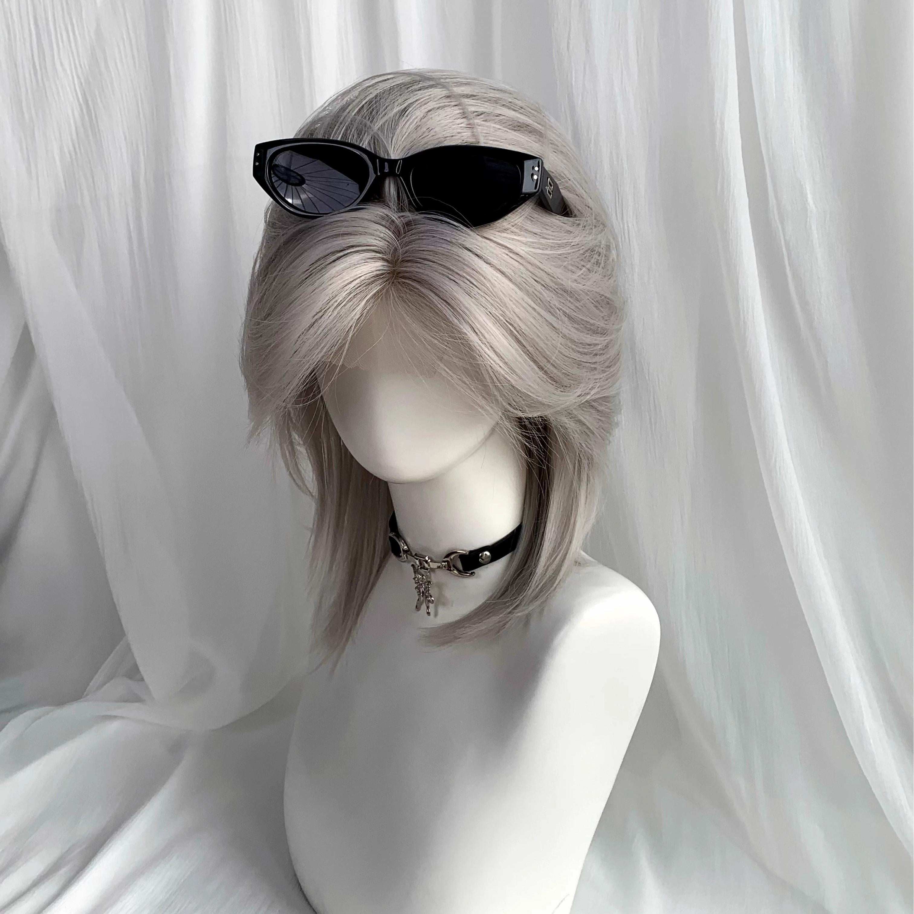 L - email Wig Hand Hook Sliver 38cm Short Lace Front Wigs - lemailwigs