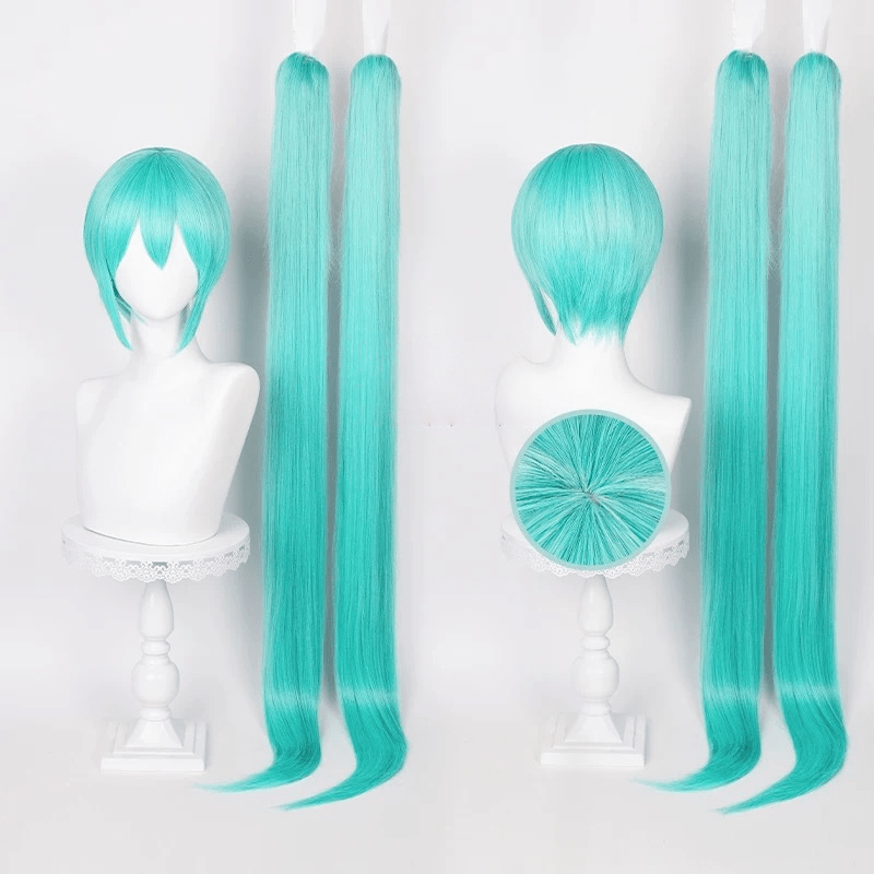 L - email Wig Hatsune Miku Blue Green 115cm Double Braids Cosplay Wig - lemailwigs