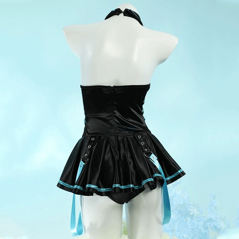 L - email Wig Hatsune Miku One - piece Black Swimsuit Cosplay Costume - lemailwigs