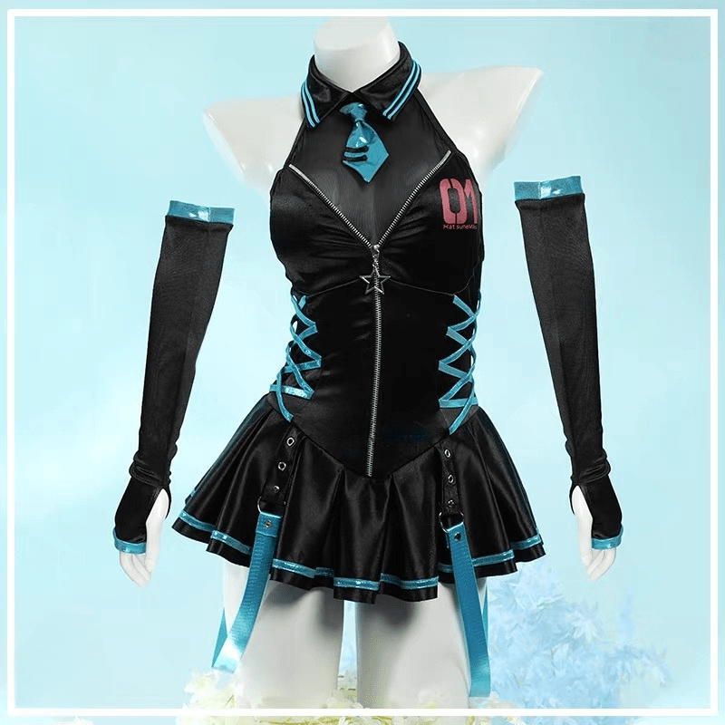 L - email Wig Hatsune Miku One - piece Black Swimsuit Cosplay Costume - lemailwigs